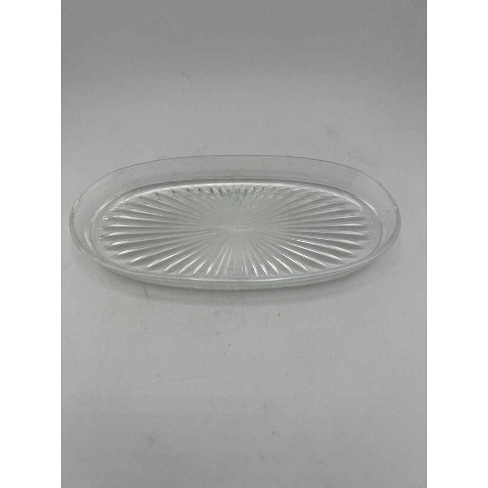 Vintage Retro Clear Crystal Pressed Glass Starburst Oval Shaped Platter‎ Dish